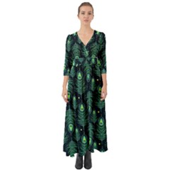 Peacock Pattern Button Up Boho Maxi Dress by Cemarart