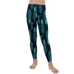 Peacock Pattern Kids  Lightweight Velour Leggings by Cemarart