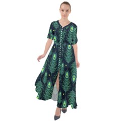 Peacock Pattern Waist Tie Boho Maxi Dress by Cemarart