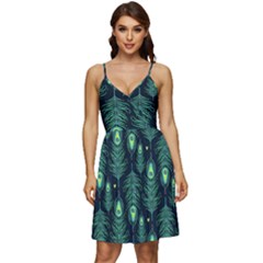 Peacock Pattern V-neck Pocket Summer Dress  by Cemarart