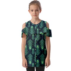 Peacock Pattern Fold Over Open Sleeve Top by Cemarart