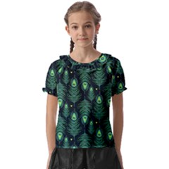 Peacock Pattern Kids  Frill Chiffon Blouse