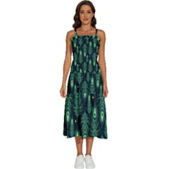 Peacock Pattern Sleeveless Shoulder Straps Boho Dress by Cemarart