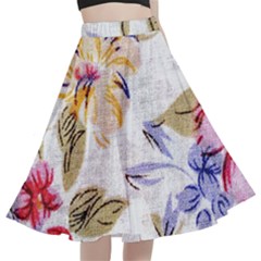 Flower Texture, Knitted Texture, Background With Big Red A-line Full Circle Midi Skirt With Pocket