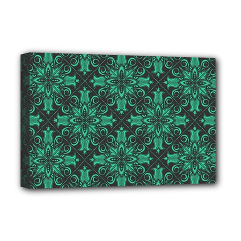 Green Damask Pattern Vintage Floral Pattern, Green Vintage Deluxe Canvas 18  X 12  (stretched) by nateshop