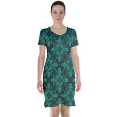 Green Damask Pattern Vintage Floral Pattern, Green Vintage Short Sleeve Nightdress by nateshop