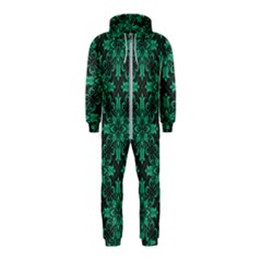 Green Damask Pattern Vintage Floral Pattern, Green Vintage Hooded Jumpsuit (kids)