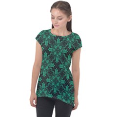 Green Damask Pattern Vintage Floral Pattern, Green Vintage Cap Sleeve High Low Top by nateshop