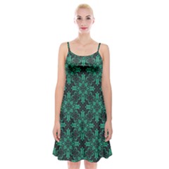 Green Damask Pattern Vintage Floral Pattern, Green Vintage Spaghetti Strap Velvet Dress by nateshop