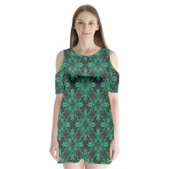 Green Damask Pattern Vintage Floral Pattern, Green Vintage Shoulder Cutout Velvet One Piece by nateshop