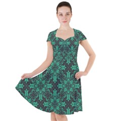 Green Damask Pattern Vintage Floral Pattern, Green Vintage Cap Sleeve Midi Dress by nateshop