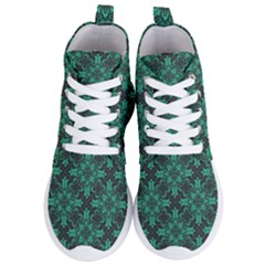 Green Damask Pattern Vintage Floral Pattern, Green Vintage Women s Lightweight High Top Sneakers by nateshop