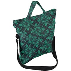 Green Damask Pattern Vintage Floral Pattern, Green Vintage Fold Over Handle Tote Bag by nateshop