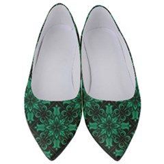 Green Damask Pattern Vintage Floral Pattern, Green Vintage Women s Low Heels