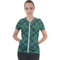 Green Damask Pattern Vintage Floral Pattern, Green Vintage Short Sleeve Zip Up Jacket View1