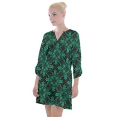 Green Damask Pattern Vintage Floral Pattern, Green Vintage Open Neck Shift Dress by nateshop