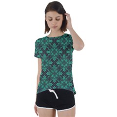 Green Damask Pattern Vintage Floral Pattern, Green Vintage Short Sleeve Open Back T-shirt by nateshop