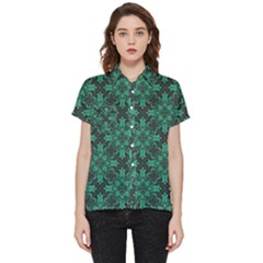 Green Damask Pattern Vintage Floral Pattern, Green Vintage Short Sleeve Pocket Shirt by nateshop