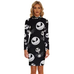 Jack Print, White, Before, Plain, Black, Simple, Christmas Long Sleeve Shirt Collar Bodycon Dress by nateshop