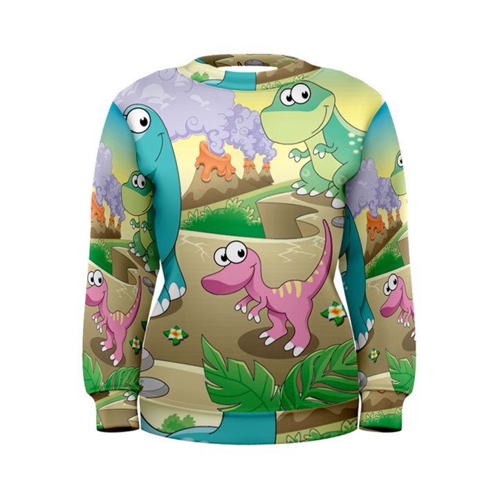 Kids Mural Cartoon Dinosaur Women s Sweatshirt