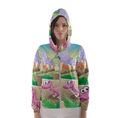 Kids Mural Cartoon Dinosaur Women s Hooded Windbreaker by nateshop