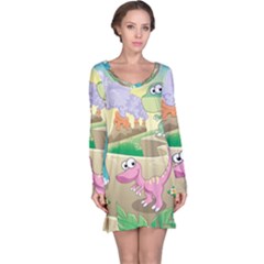 Kids Mural Cartoon Dinosaur Long Sleeve Nightdress by nateshop