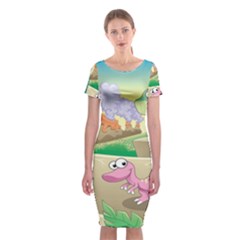 Kids Mural Cartoon Dinosaur Classic Short Sleeve Midi Dress by nateshop