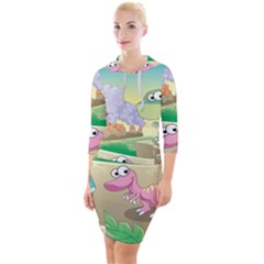 Kids Mural Cartoon Dinosaur Quarter Sleeve Hood Bodycon Dress by nateshop