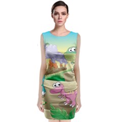 Kids Mural Cartoon Dinosaur Sleeveless Velvet Midi Dress by nateshop