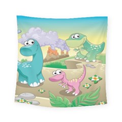 Kids Mural Cartoon Dinosaur Square Tapestry (small) by nateshop