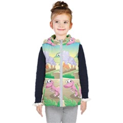 Kids Mural Cartoon Dinosaur Kids  Hooded Puffer Vest by nateshop