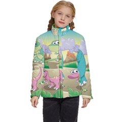 Kids Mural Cartoon Dinosaur Kids  Puffer Bubble Jacket Coat by nateshop