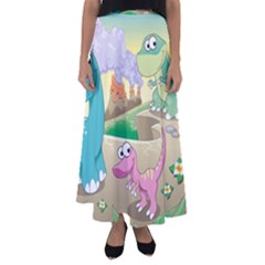 Kids Mural Cartoon Dinosaur Flared Maxi Skirt