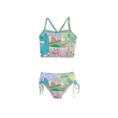 Kids Mural Cartoon Dinosaur Girls  Tankini Swimsuit by nateshop