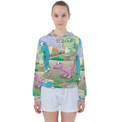 Kids Mural Cartoon Dinosaur Women s Tie Up Sweat by nateshop