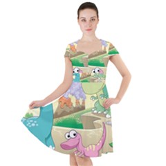 Kids Mural Cartoon Dinosaur Cap Sleeve Midi Dress by nateshop