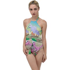 Kids Mural Cartoon Dinosaur Go With The Flow One Piece Swimsuit by nateshop