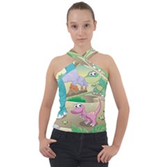 Kids Mural Cartoon Dinosaur Cross Neck Velour Top by nateshop