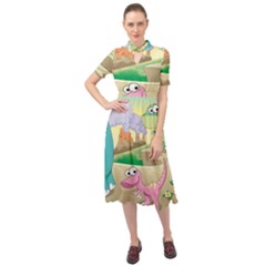 Kids Mural Cartoon Dinosaur Keyhole Neckline Chiffon Dress by nateshop