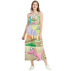 Kids Mural Cartoon Dinosaur Boho Sleeveless Summer Dress by nateshop