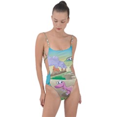 Kids Mural Cartoon Dinosaur Tie Strap One Piece Swimsuit by nateshop