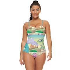 Kids Mural Cartoon Dinosaur Retro Full Coverage Swimsuit by nateshop