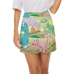 Kids Mural Cartoon Dinosaur Mini Front Wrap Skirt by nateshop