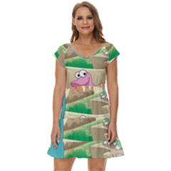 Kids Mural Cartoon Dinosaur Short Sleeve Tiered Mini Dress by nateshop