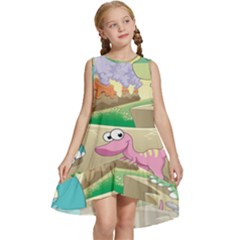 Kids Mural Cartoon Dinosaur Kids  Frill Swing Dress by nateshop