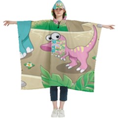 Kids Mural Cartoon Dinosaur Women s Hooded Rain Ponchos by nateshop