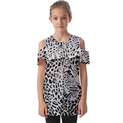 Leopard In Art, Animal, Graphic, Illusion Fold Over Open Sleeve Top by nateshop