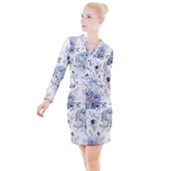 Nature, Floral, Flower, Print, Vintage Button Long Sleeve Dress by nateshop