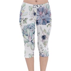 Nature, Floral, Flower, Print, Vintage Velvet Capri Leggings 