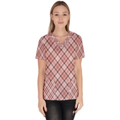 Pink Burberry, Abstract Women s V-neck Scrub Top by nateshop